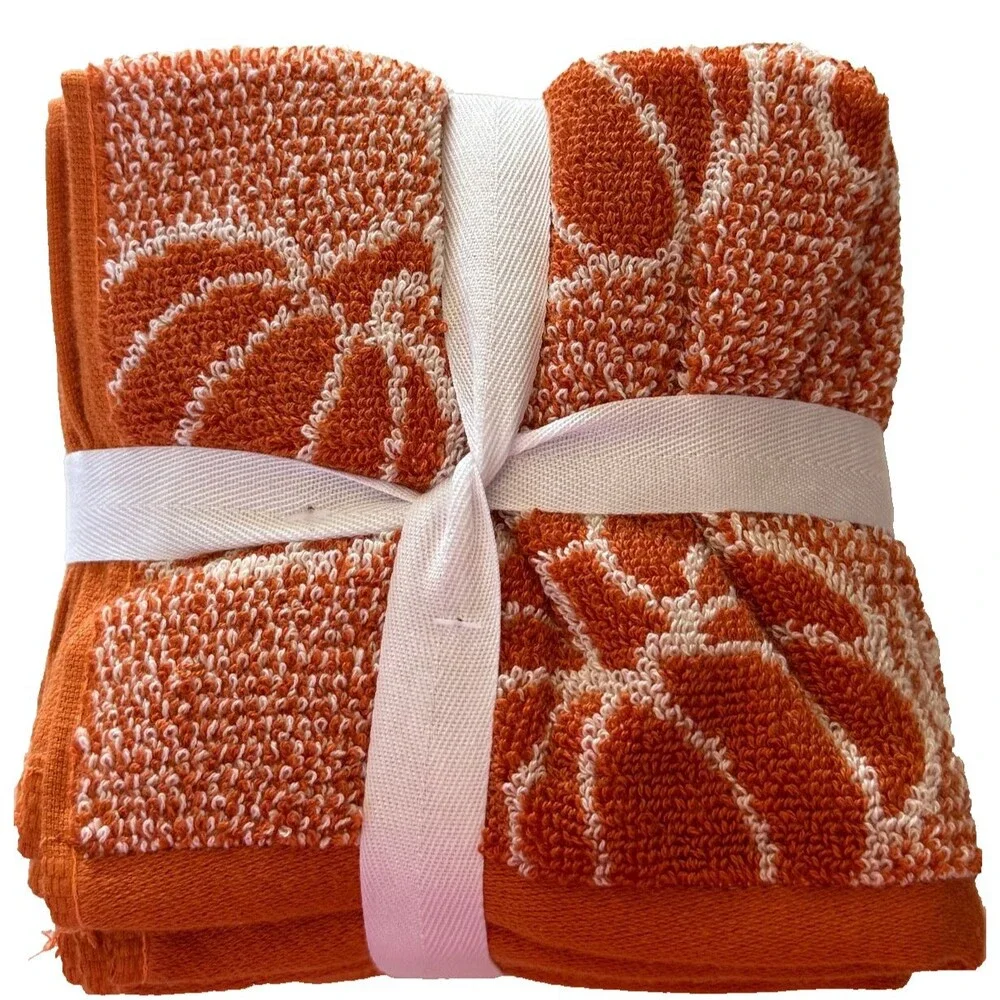 Deborah Connolly Orange Pumpkins Fall Soft Set of 4 Washcloths Facecloths 12x12